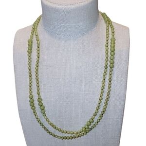 Cookie Lee Long Green Beaded Necklace 48" Copper Accent Lobster Clasp